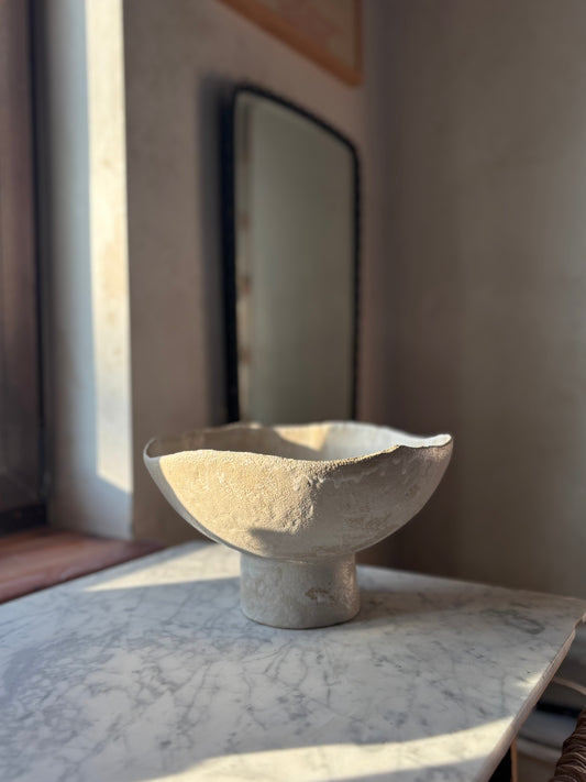 Ceramiczna Okrągła Misa na Cokole XXL Rustic White