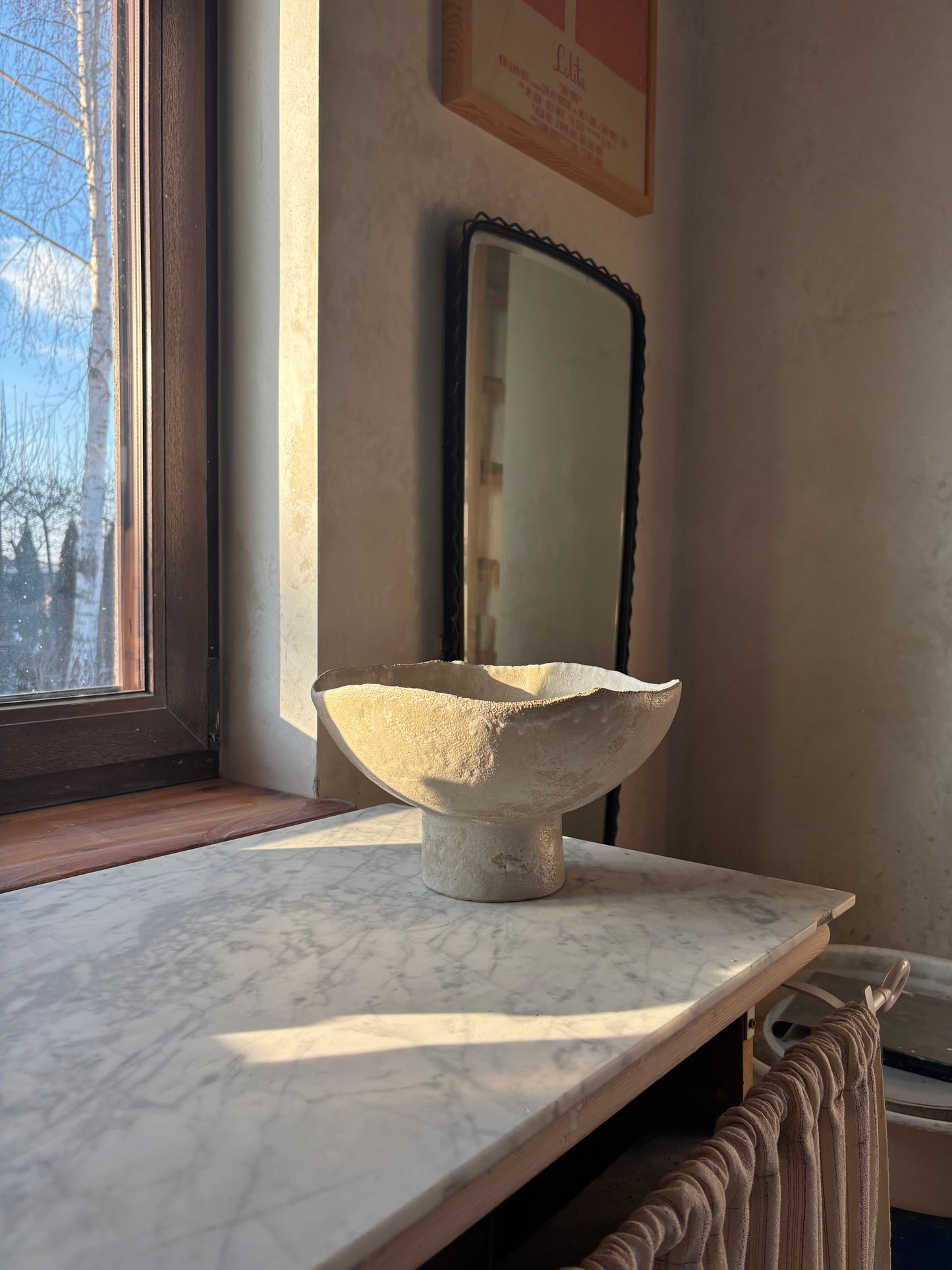 Ceramiczna Okrągła Misa na Cokole XXL Rustic White