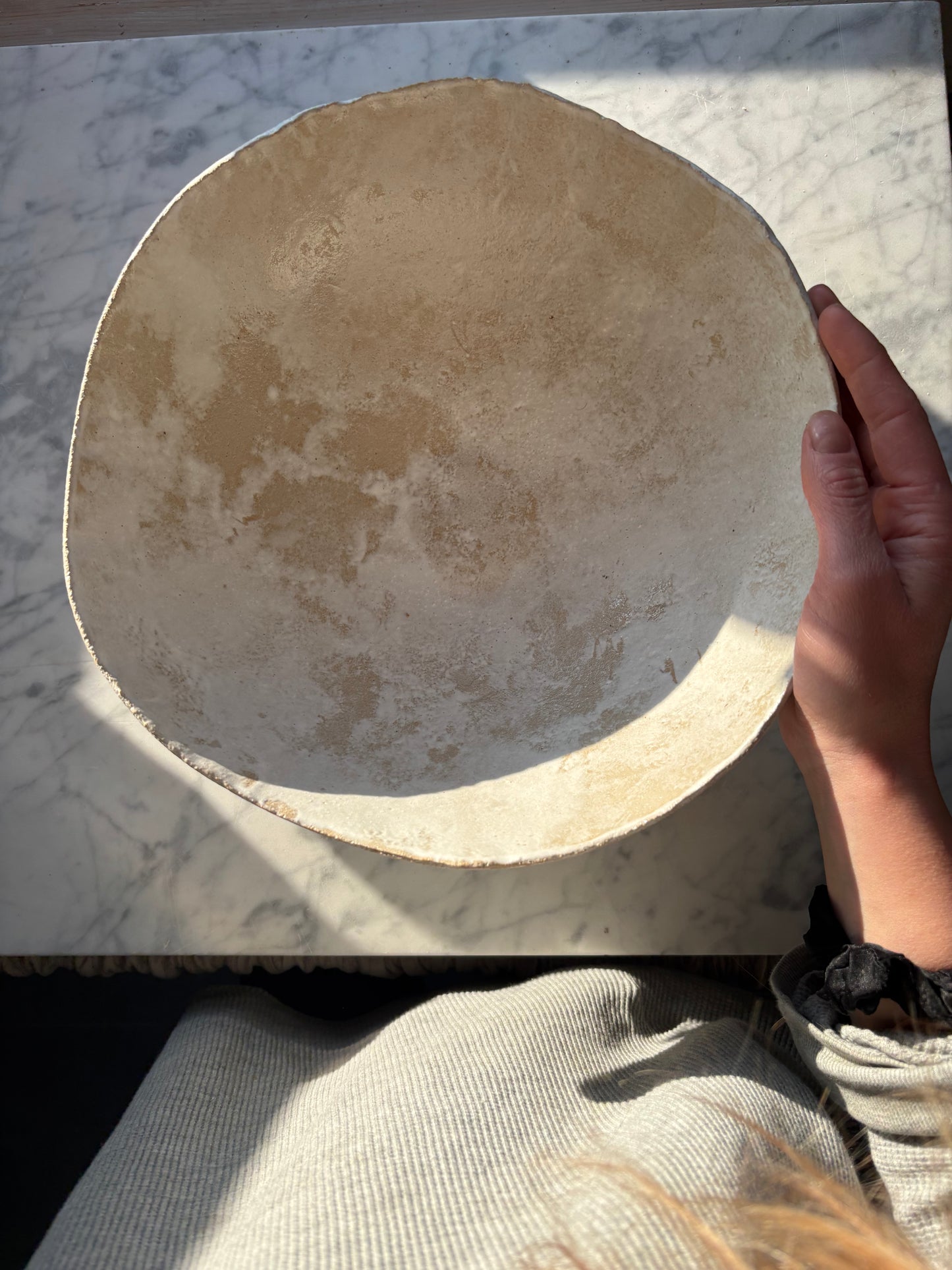 Ceramiczna Okrągła Misa na Cokole XXL Rustic White